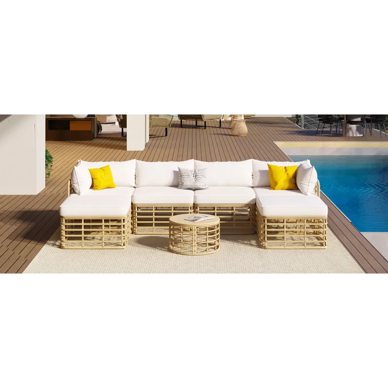 7 Pieces Outdoor Patio Furniture, All-Weather Rattan Sectional Sofa Set With Thick Cushions And Pill