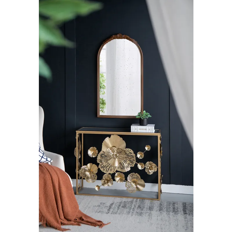 Console Table With Mirrored Glass Top, Modern Entryway Table For Living Room Foyer Entryway - Gold