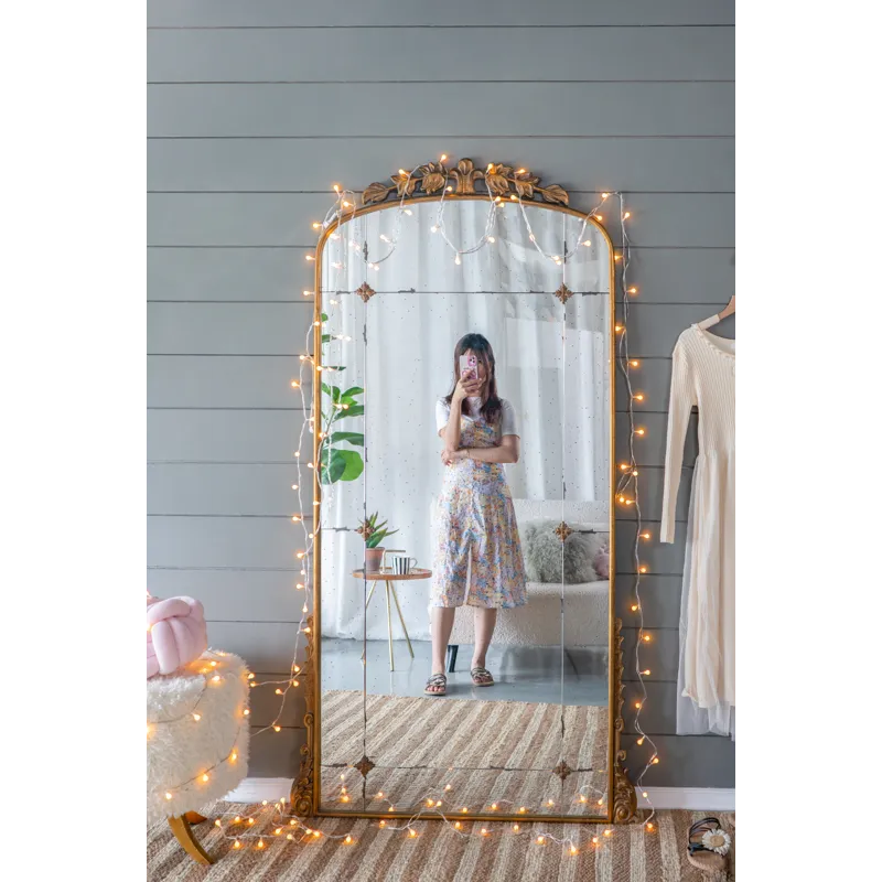 Lavish Full Length Mirror, Antique Metal Floor Mirror For Living Room, Bedroom - Gold