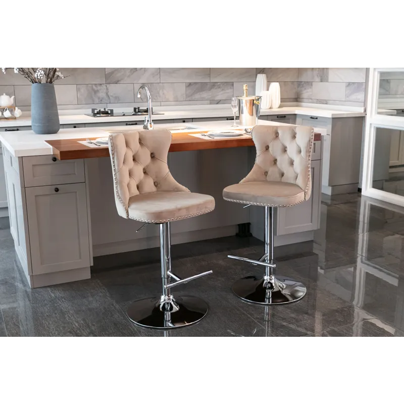 Swivel Velvet Barstools Adjusatble Seat Height From 25-33\", Modern Upholstered Chrome Base Bar Stoo