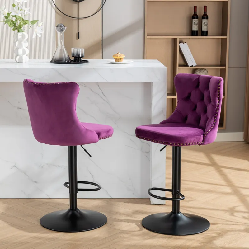 Swivel Velvet Barstools Adjusatble Seat Height , Modern Upholstered Bar Stools With Backs Comfortabl