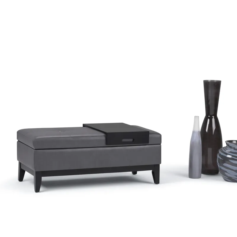 Oregon - Storage Ottoman Bench with Tray - Stone Grey