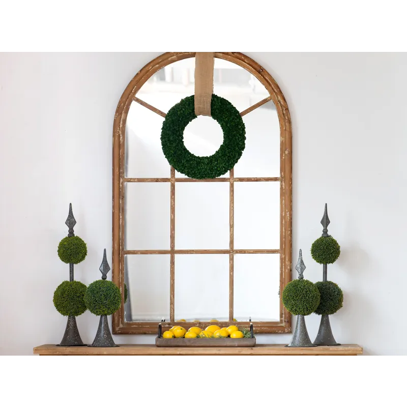 Large Arched Accent Mirror With Frame With Decorative Window Look Classic Architecture Style Solid F