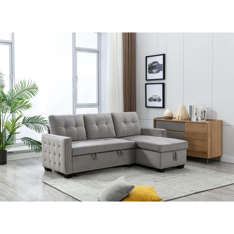 Reversible Sectional Storage Sleeper Sofa Bed, L-Shape 2 Seat Sectional Chaise With Storage, Skin-Fe