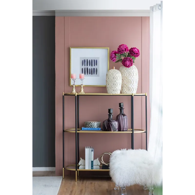 3 Tier Metal Console Table Mirrored Shelf - Black / Gold