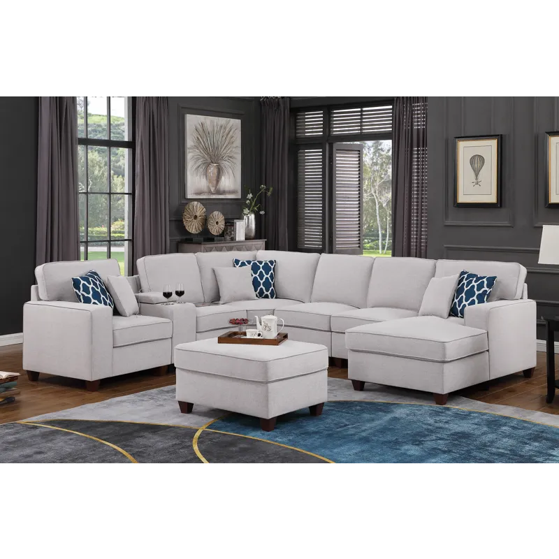 Tina - 8 Piece Upholstered Sectional With Ottoman - Light Gray