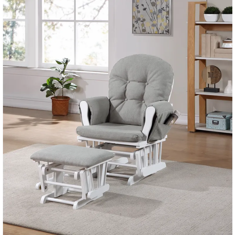 Mason - Glider And Ottoman White Wood - Oyster Fabric