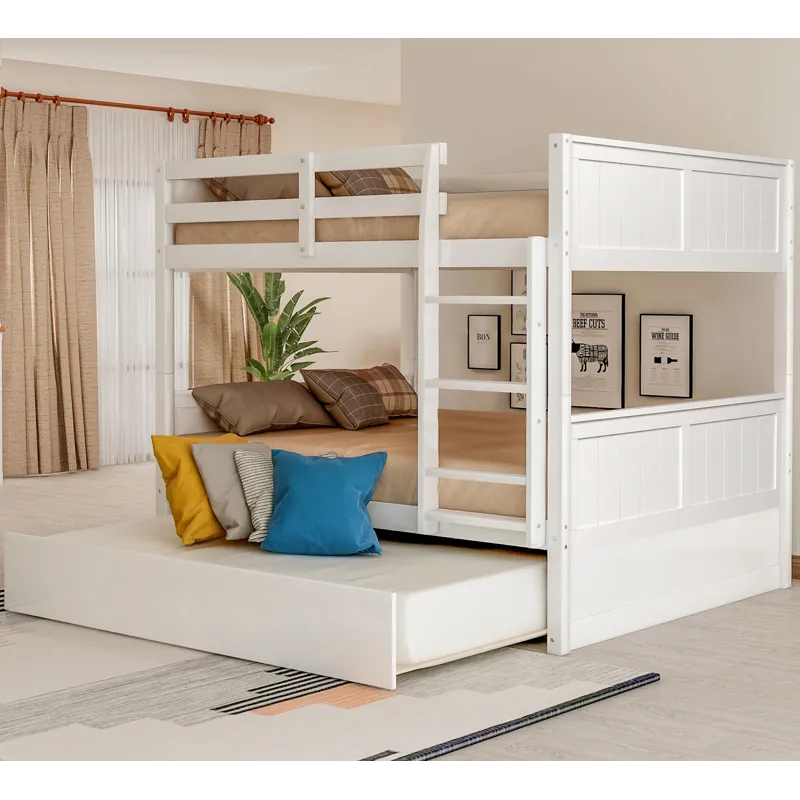 Full Over Full Bunk Bed With Twin Size Trundle - White