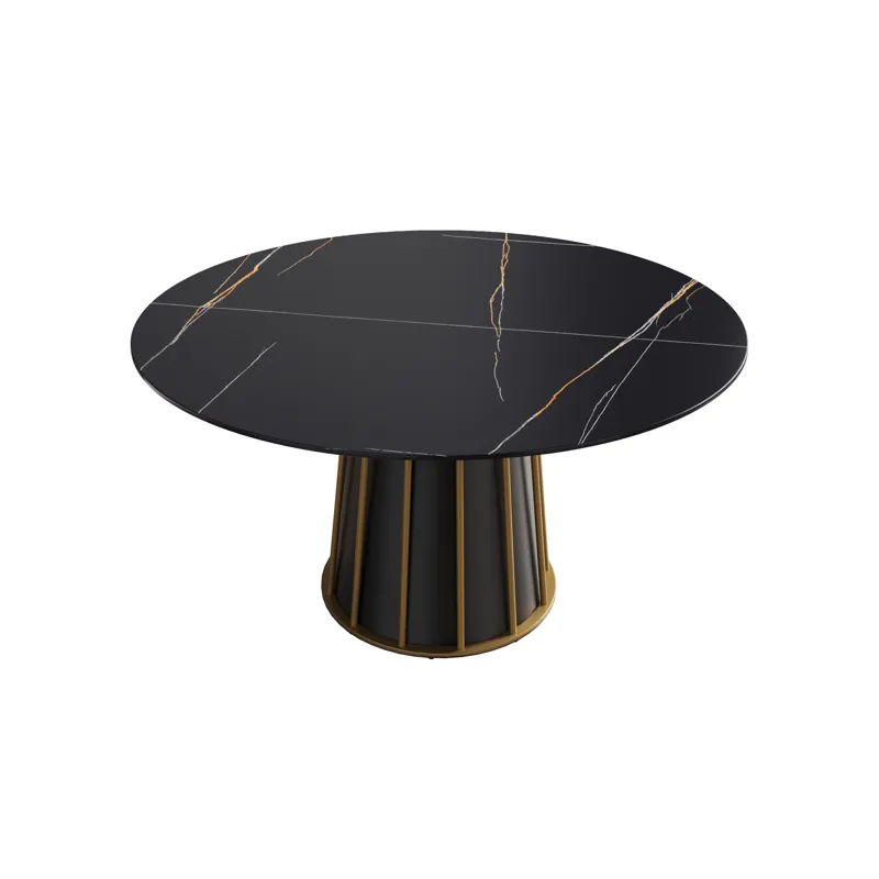 Modern Artificial Stone Round Metal Iron Base Dining Table, Can Accommodate 6 People (Not Including 