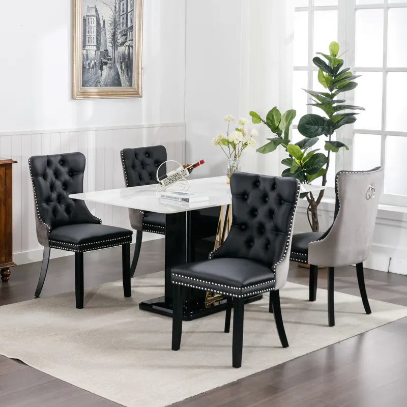 Nikki - Modern, High-End Tufted Solid Wood Contemporary PU And Velvet Upholstered Dining Chair With 