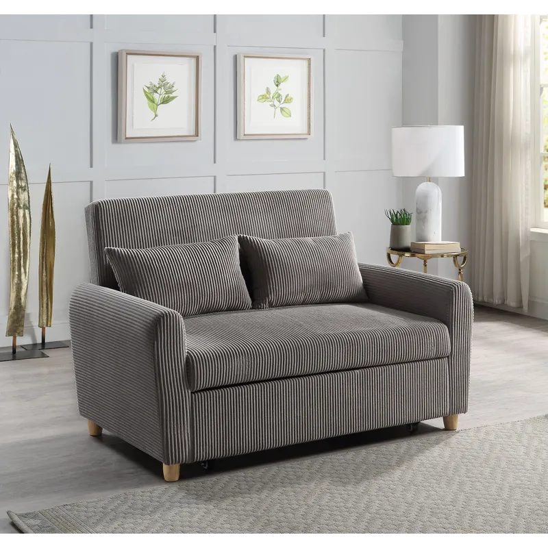 Justine - Corduroy Convertible Sleeper Loveseat - Brown