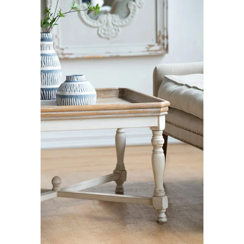 Square Alcott Coffee Table, French Countory Tray Table - White
