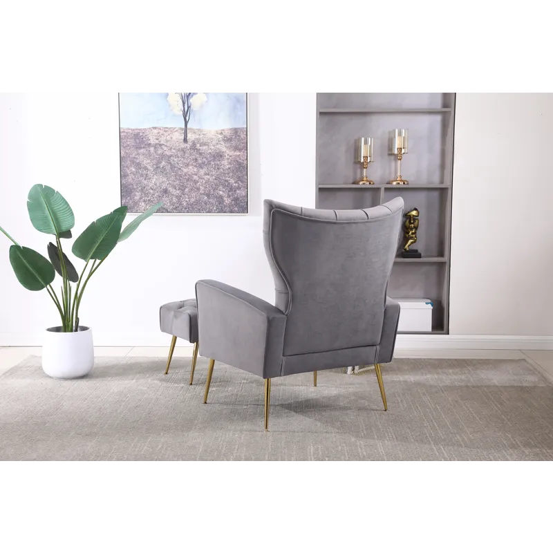 Modern Accent Chair With Ottoman, Comfy Armchair For Living Room, Bedroom, Apartment, Office - Gray