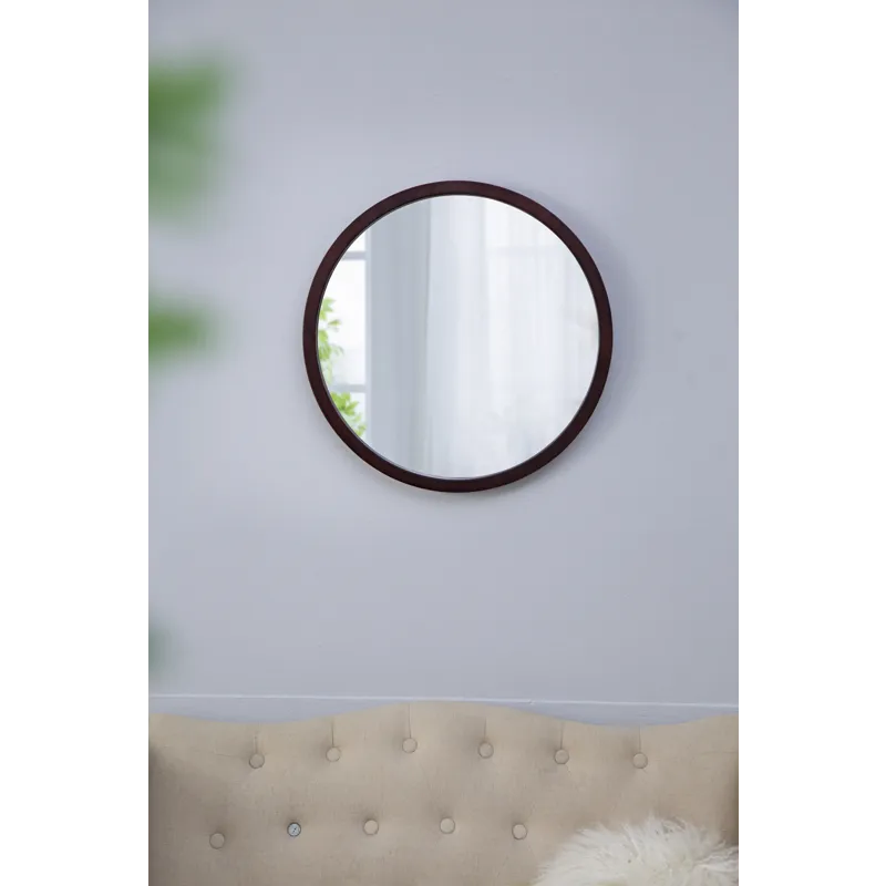 Circle Wall Mirror With Wooden Frame And Walnut Finish, Wall Mirror For Living Room Dining Room - Br