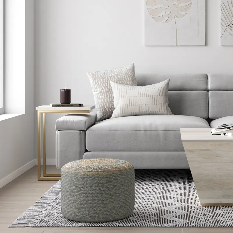 Serena - Round Braided Pouf - Dove Grey
