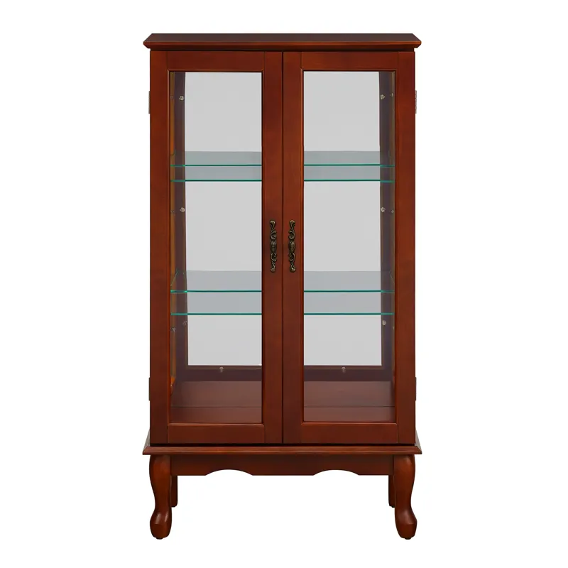 Curio Cabinet Lighted Curio Diapaly Cabinet With Adjustable Shelves And Mirrored Back Panel, Tempere