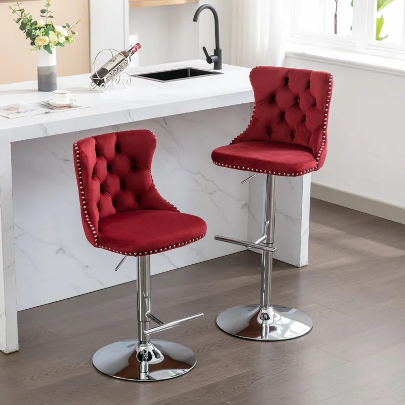 Swivel Velvet Barstools Adjusatble Seat Height From 25-33\", Chrome Base Bar Stools With Backs Comfo