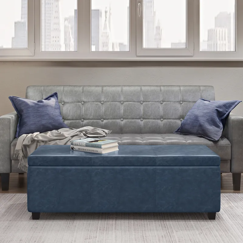 Avalon - Storage Ottoman Bench - Denim Blue