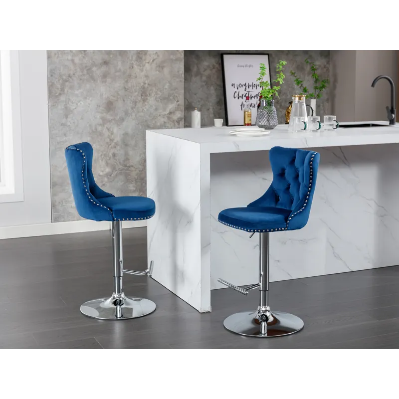 Swivel Velvet Barstools Adjusatble Seat Height From 25-33\", Modern Upholstered Chrome Base Bar Stoo