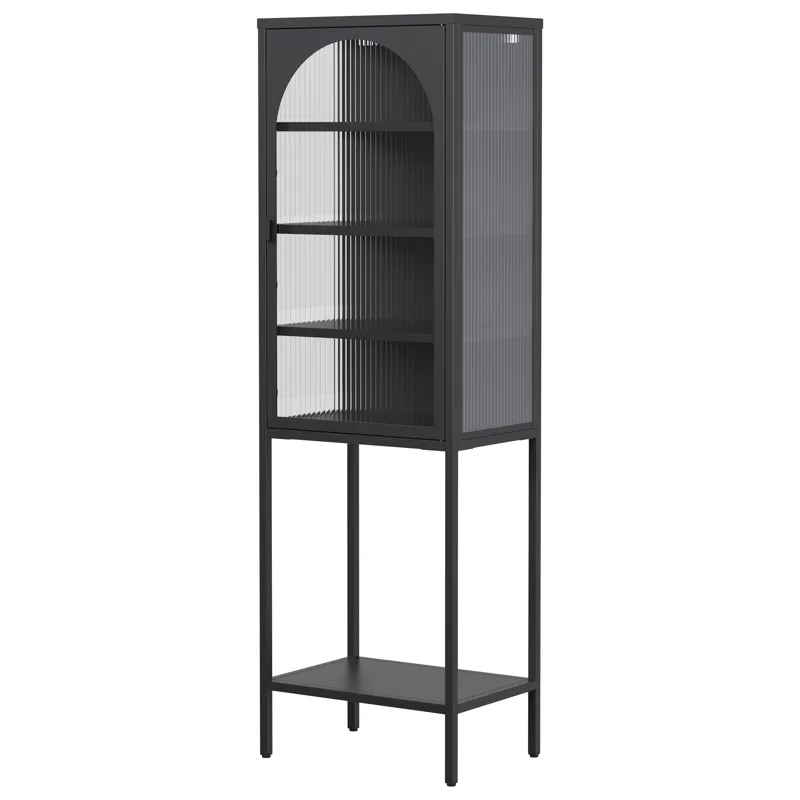Metal Glass Door Display Storage Cabinet, 5 Tier Cube Bookshelf Storage Cabinet With 3 Adjustable Sh