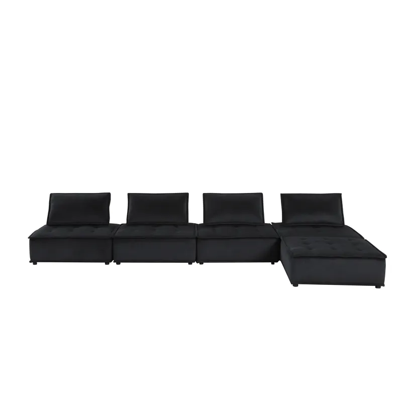 Anna - Velvet 5 Piece Sectional Sofa Ottoman - Midnight