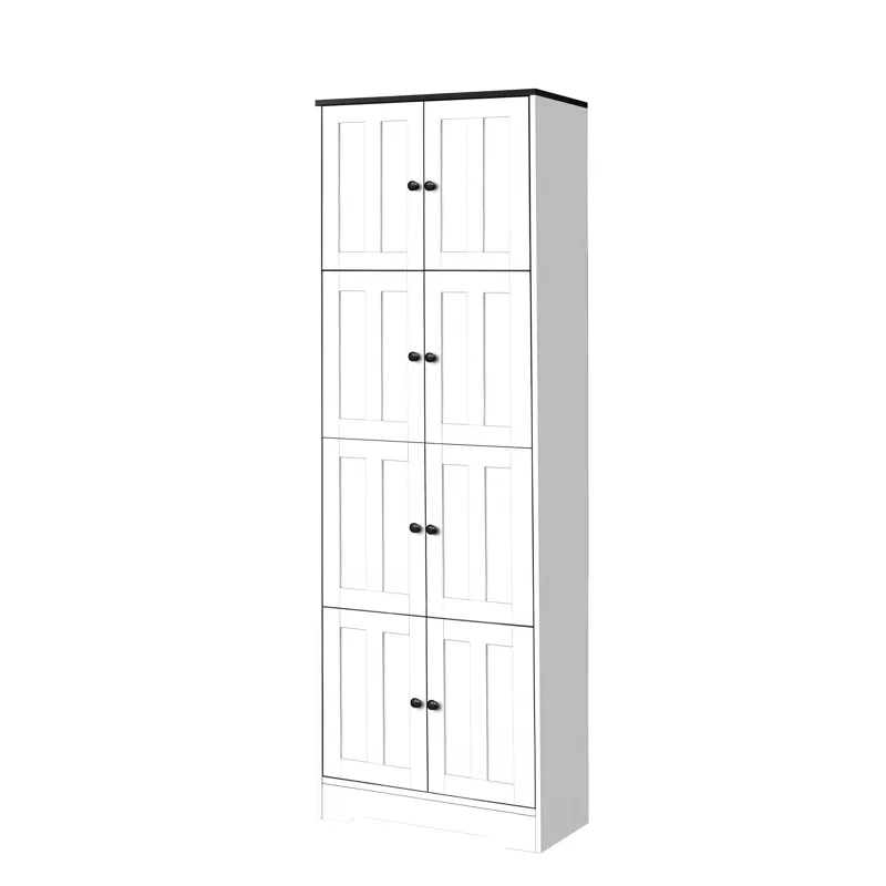 Tall Storage Cabinet With 8 Doors And 4 Shelves, Wall Storage Cabinet For Living Room, Kitchen, Offi