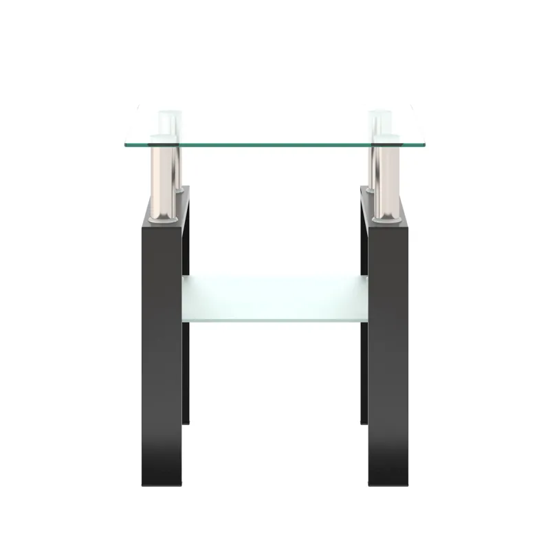 Modern Tempered Glass Tea Table, End Square Table For Living Room - Transparent / Black