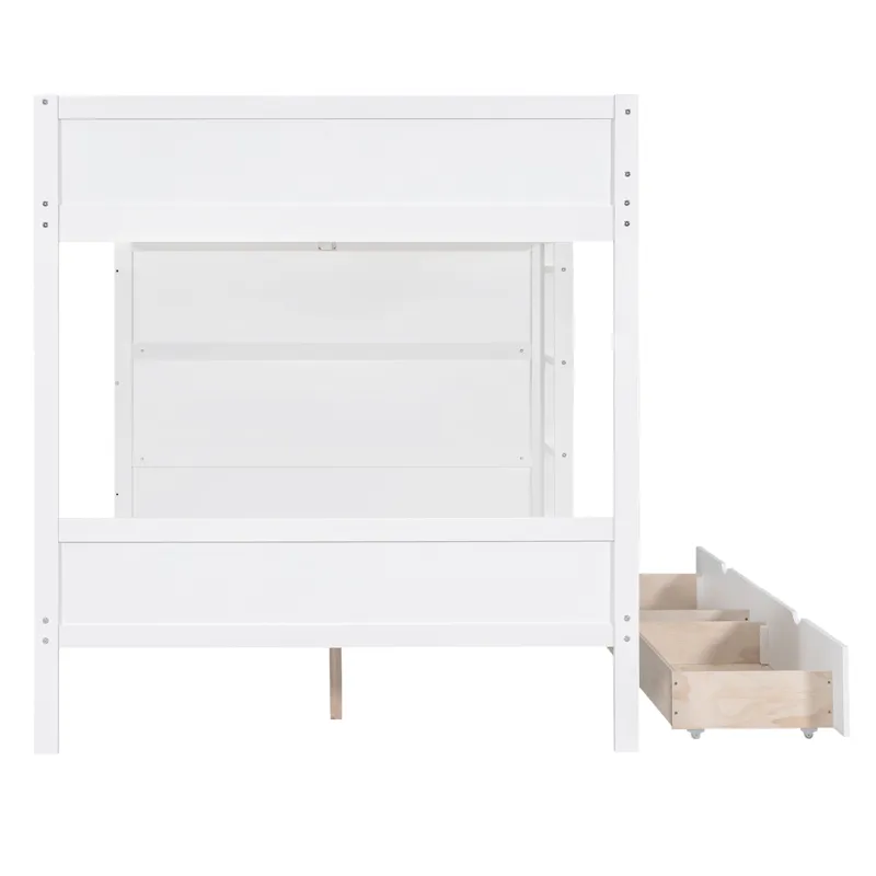 Full Over Full Bunk Bed With 2 Drawers And Multi - Layer Cabinet - White