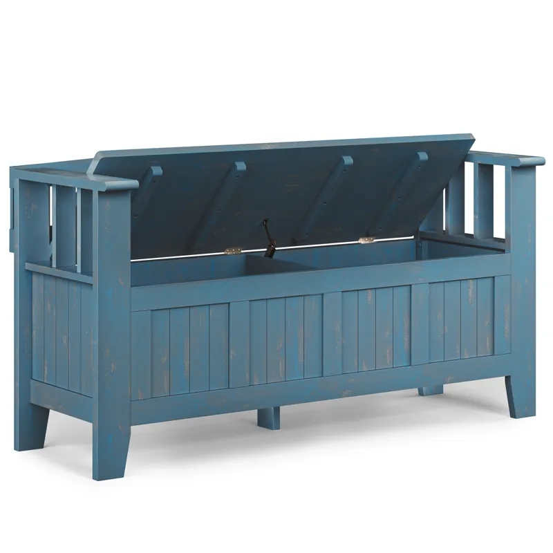Acadian - Entryway Storage Bench - Distressed Coastal Blue