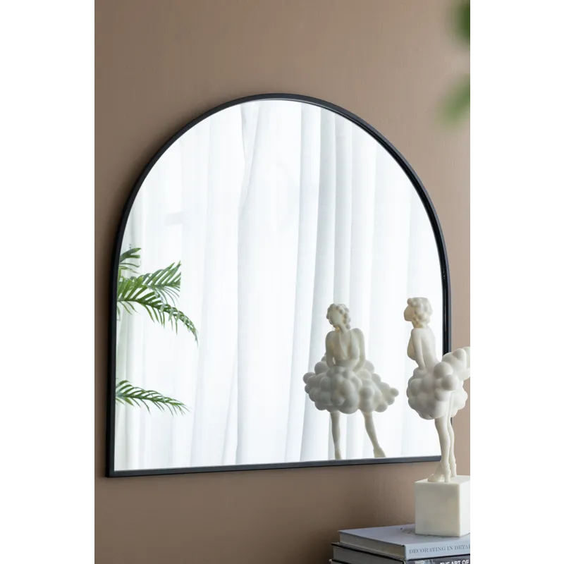 Arched Decorative Accent Mirror With Iron Metal Frame, Wall Deor For Bathroom, Bedroom, Entryway, Mantel - Black