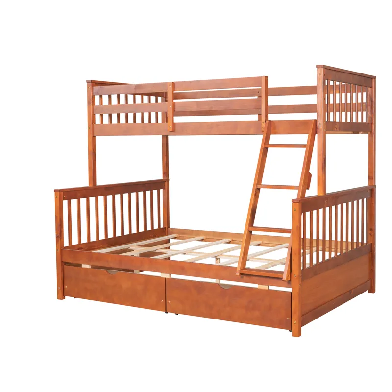 Twin Over Full Bunk Bed With Ladders And Two Storage Drawers - Walnut