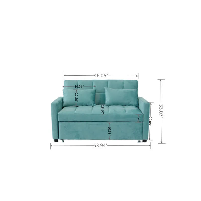 Velvet Two Seater Pull Out Sofa Bed, Adjustable Backrest With Three USB Ports, Two Side Pockets, 3 I