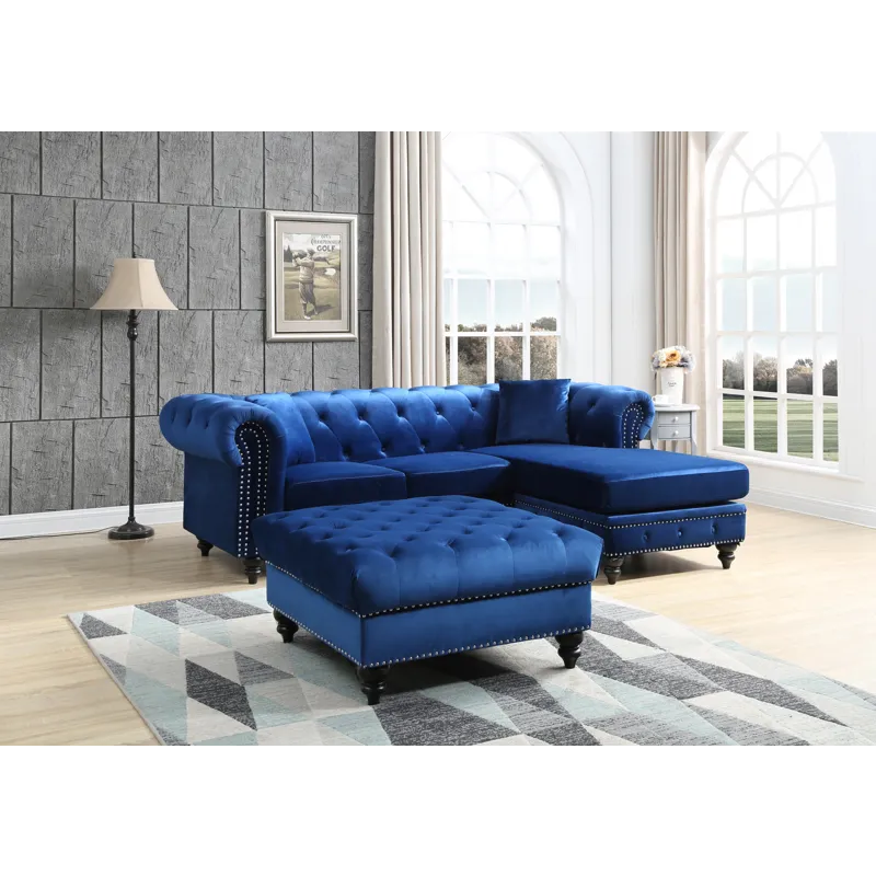 Nola - G0351B-SC Sofa Chaise (3 Boxes) - Navy Blue
