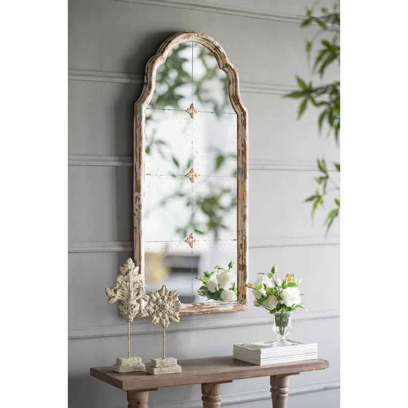 Large Framed Wall Mirror, Wood Arched Mirror With Decorative Window Look For Living Room, Bathroom, 