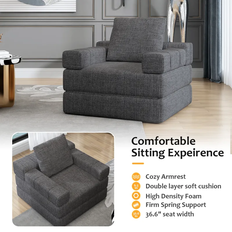 Single Sofa Chair That Converts To A Single Sofa Bed For Living Room, Guest Room, Playroom - Dark Gr