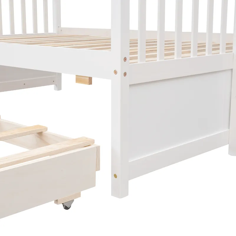 Twin Over Full Bunk Bed With Twin Size Trundle, Separable Bunk Bed With Drawers For Bedroom - White