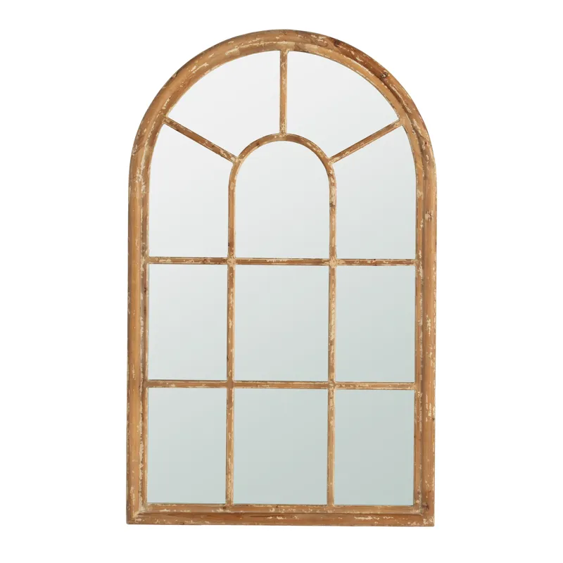 Large Arched Accent Mirror With Frame With Decorative Window Look Classic Architecture Style Solid F