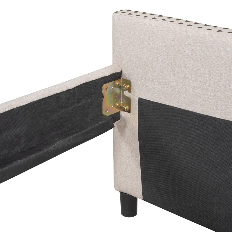 Full Size Upholstered Daybed With Two Drawers, Wood Slat Support - Beige