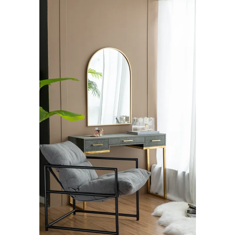 Arched Accent Mirror With Metal Frame For Bathroom, Bedroom, Entryway Wall - Gold