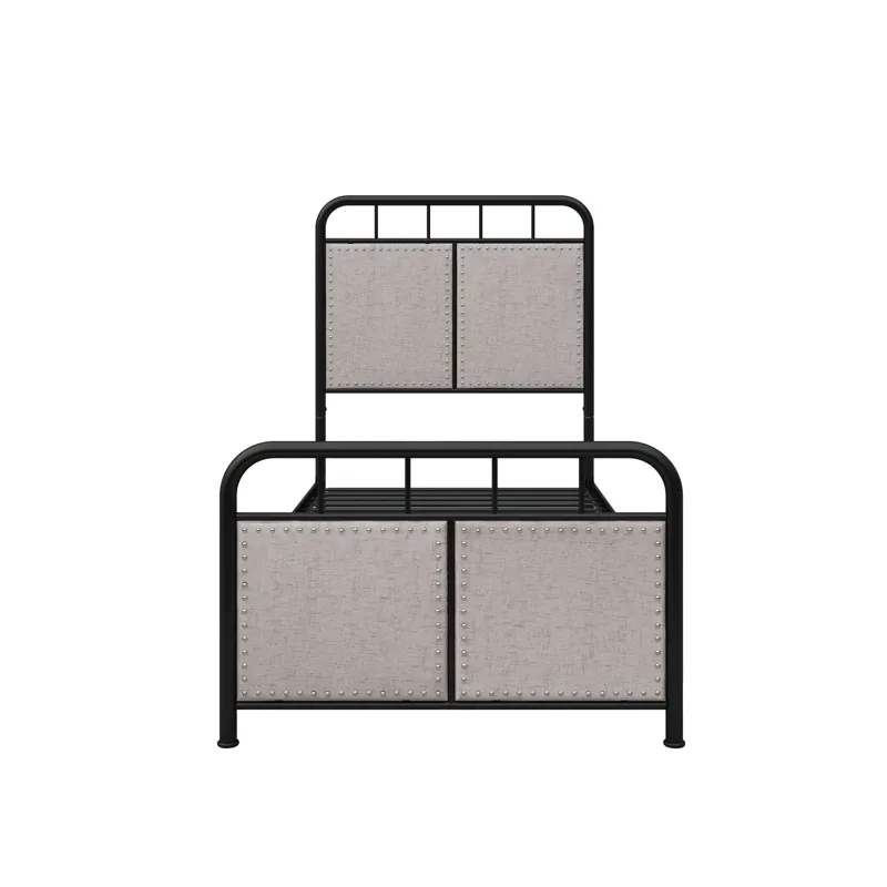 Twin Size Linen Upholstered Platform Metal Bed Frame With Fabric Headboard And Footboard - Brown