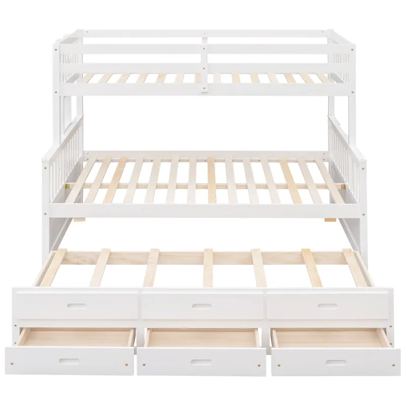 Twin Over Full Bunk Bed With Twin Size Trundle, Separable Bunk Bed With Drawers For Bedroom - White
