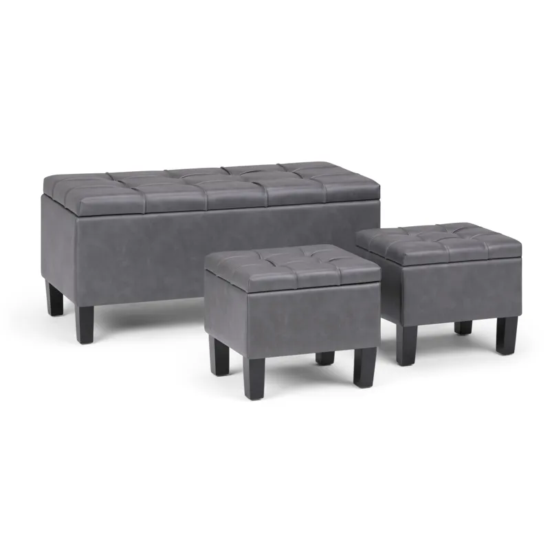 Dover - 3 Piece Storage Ottoman - Stone Grey