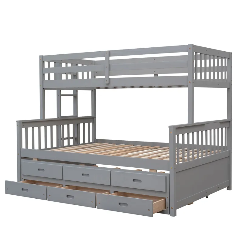 Twin Over Full Bunk Bed With Twin Size Trundle, Separable Bunk Bed With Drawers For Bedroom - Gray