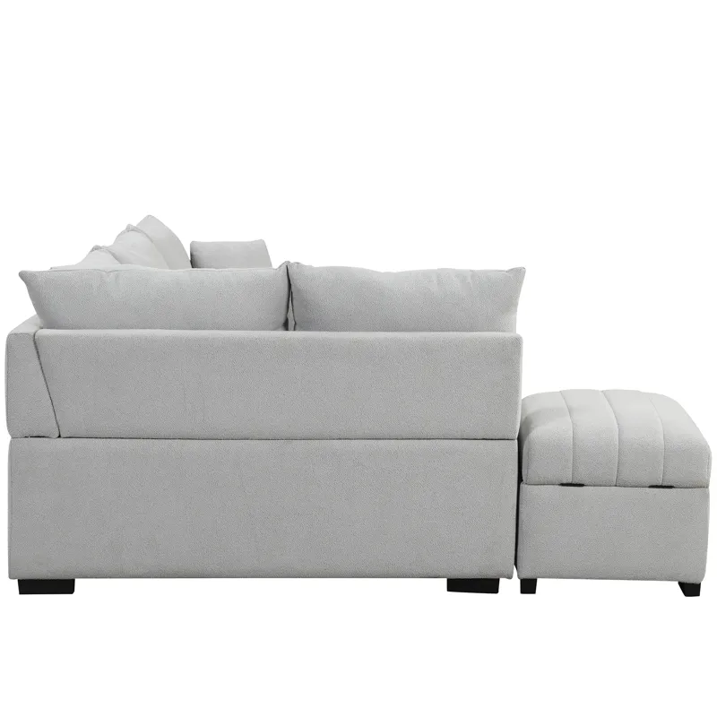 L-Shaped Sectional Pull Out Sofa Bed Sleeper Sofa With Two USB Ports, Two Power Sockets And A Movabl