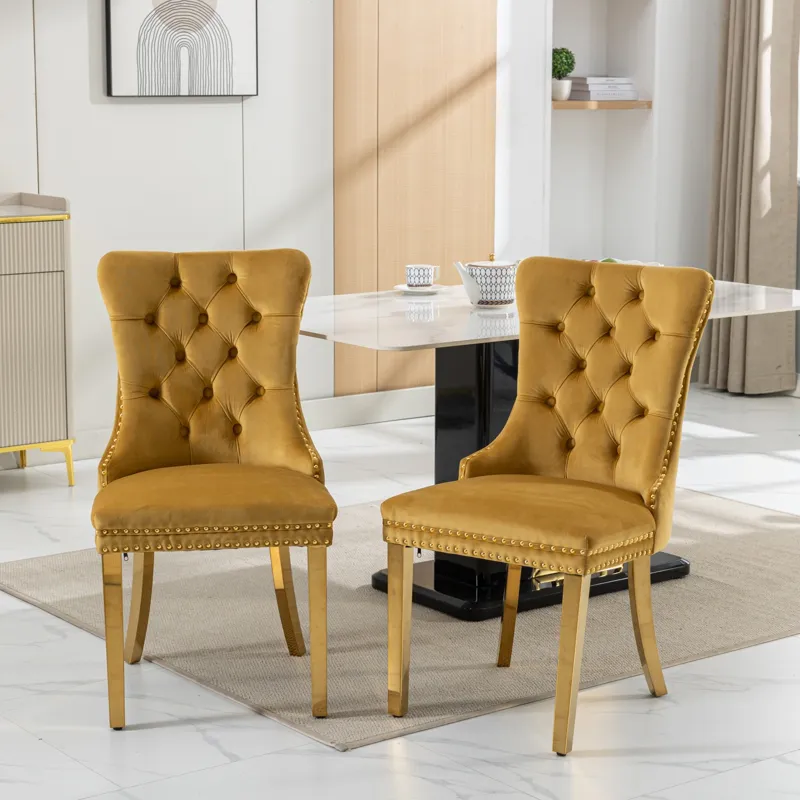Nikki - Modern, High-End Tufted Solid Wood Contemporary Velvet Upholstered Dining Chair With Golden 