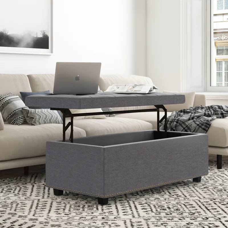 Hamilton - Lift Top Rectangular Storage Ottoman - Slate Grey