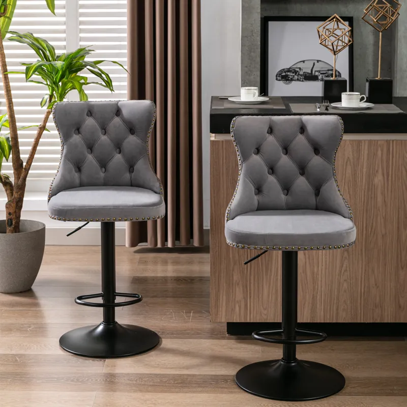 Swivel Velvet Barstools Adjusatble Seat Height , Modern Upholstered Bar Stools With Backs Comfortabl