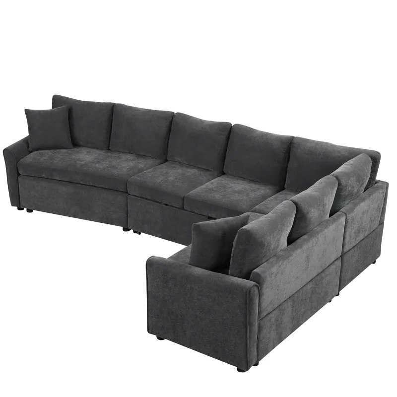 L-Shaped Sofa Convertible Sofa Bed Pull Out Sofa Sleeper With Two Back Pillows, Two USB Ports And Tw