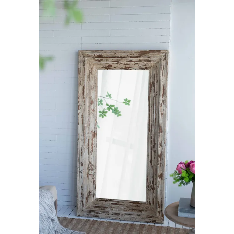Full Length Rectangle Floor Mirror With Distressed Wood Frame - Brown