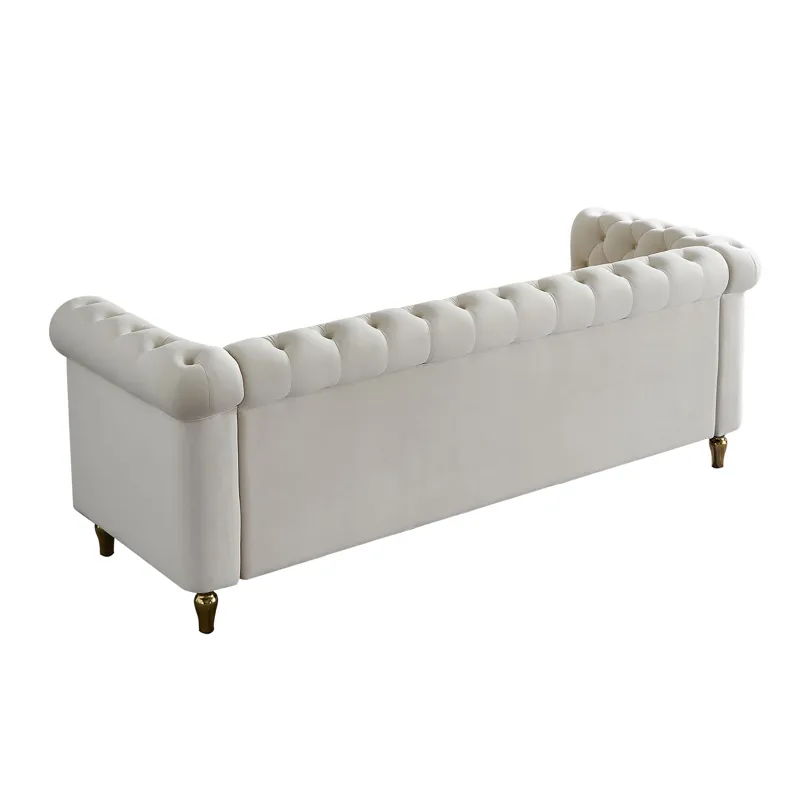 Chesterfield - Velvet Sofa 84.65\" For Living Room - Beige